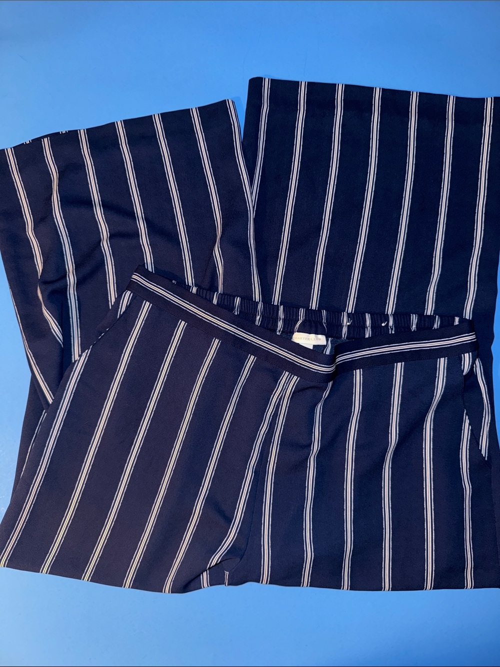 Charter Club Navy and White Striped Wide-Leg Pants